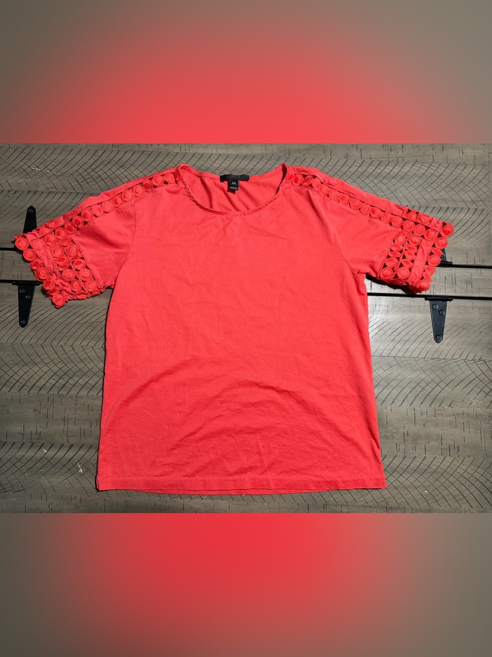 J. Crew Coral Crochet-Sleeve Tee